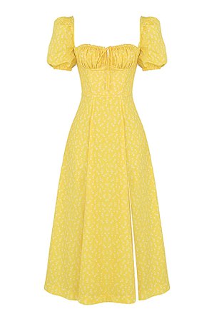 houseofcb 'Tallulah' Yellow Floral Puff Sleeve Midi Dress