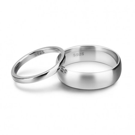 Simple Sterling Silver Matching Couple Rings Set