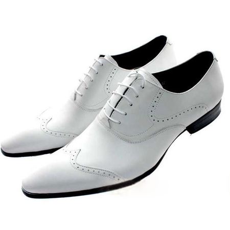 Handmade White Color Oxford Brogue Pointed Toe Leather Men's Dress Shoes With Black Sole Made To Order