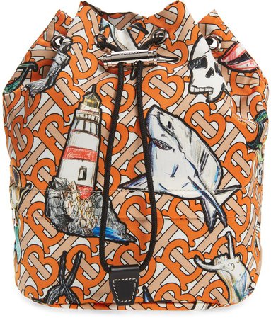 Phoebe Mermaid & Shark Print Bucket Bag