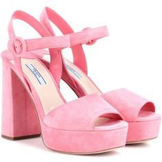 Prada Suede Platform Sandals (28.565 RUB) ❤ liked on Polyvore featuring shoes, sandals, heels, zapatos, salto, pink, platform shoes, prada sandals, pink suede shoes and suede shoes
