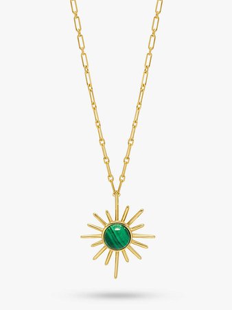 Lola Rose Curio Semi-Precious Stone Celestial Sunburst Pendant Necklace, Gold/Green at John Lewis & Partners