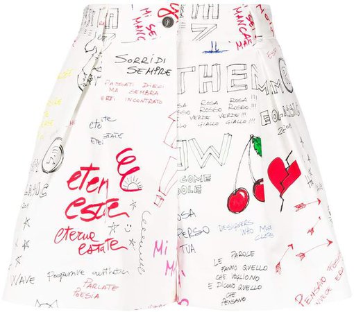 doodle print pleated shorts