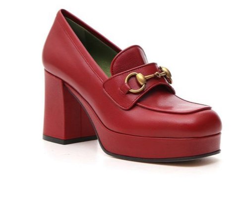 Gucci Women's Red Horsebit Block Heel Loafers