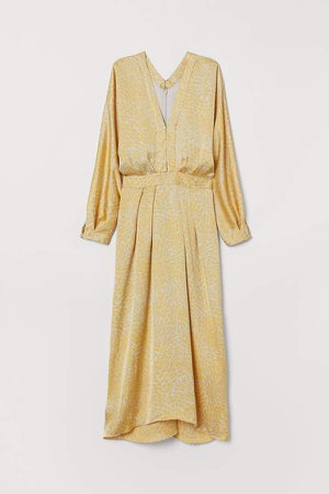 Patterned Satin Dress - Yellow
