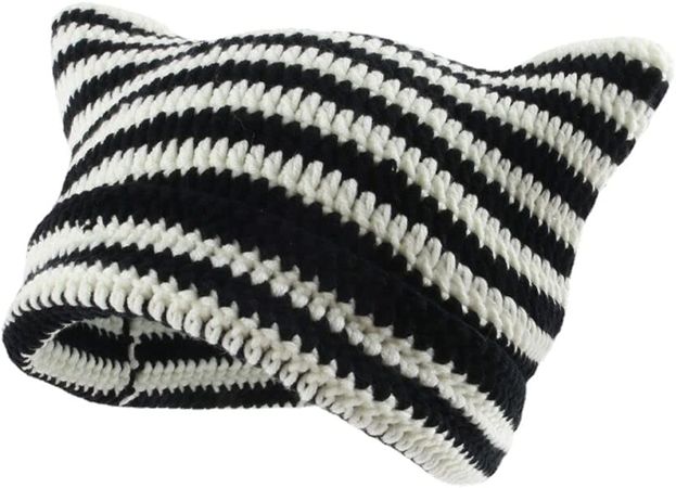 Crochet Hats for Women Cat Beanie Vintage Beanies Women Fox Hat Grunge Accessories Slouchy Beanies for Women (Black,One Size) at Amazon Women’s Clothing store