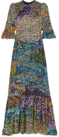 Millais Printed Devoré Silk-blend Maxi Dress - Blue