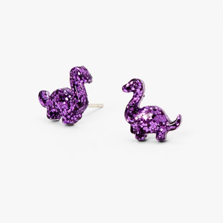Sterling Silver Purple Glitter Dinosaur Stud Earrings | Claire's