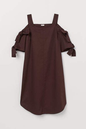 Open-shoulder Dress - Brown