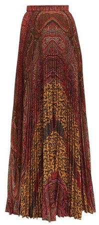 Devon Pleated Paisley Print Maxi Skirt - Womens - Brown Multi
