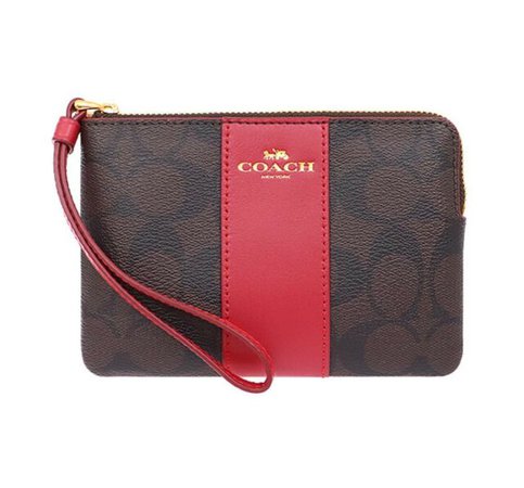 coach red and brown wristlet