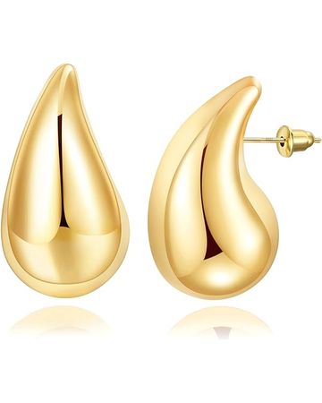 EXGOX 18K Earrings Dupes Chunky Golden Earrings Women's Gold Earrings Hypoallergenic Gold-Plated Earrings Lightweight Waterdrops Hollow Earrings for Women Girls 20/30 mm, Yellow Gold, No Gemstone : Amazon.de: Fashion