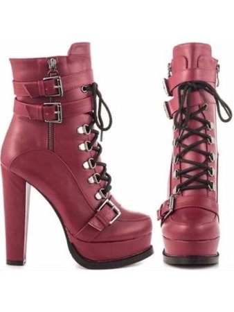 Red high heel lace up ankle boots