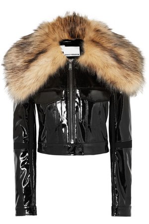 Paco Rabanne | Cropped faux fur-trimmed vinyl jacket | NET-A-PORTER.COM