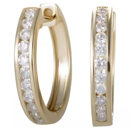 LB Exclusive 14K Yellow Gold 0.50 ct Diamond Hoop Earrings For Sale at 1stDibs