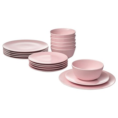 DINERA 18-piece dinnerware set, light pink - IKEA