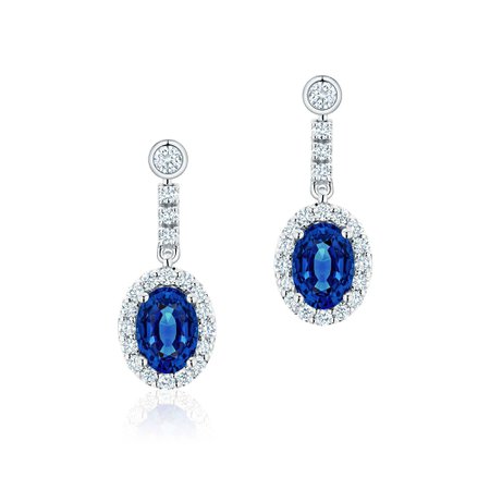 Birks Rosée du Matin Oval Shaped Sapphire and Diamond Halo Drop Earrings | Birks