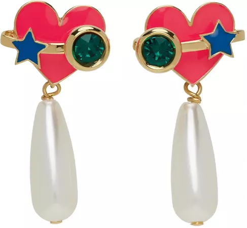 Gold & Pink Planet Heart Earrings by Safsafu on Sale