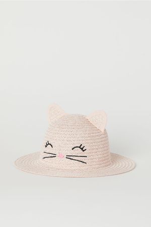 Straw Hat with Ears - Powder pink - Kids | H&M US