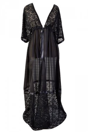 Womens Chiffon Kimono Cardigan Lace Long Maxi Beach Dress Black - PINK QUEEN