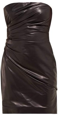 Draped Leather Mini Dress - Womens - Black Multi