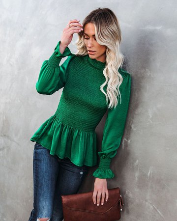 Down To Business Smocked Blouse - Emerald – VICI