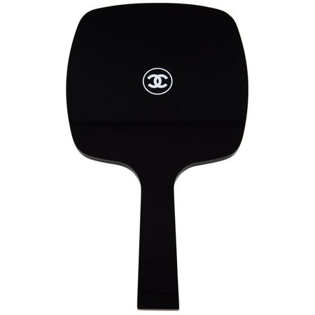 Chanel Black Resin CC Vanity Travel Handle Held Gift Mirror in Box For Sale at 1stdibs