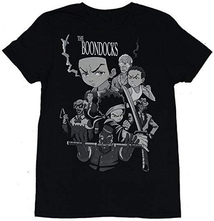Amazon.com: Drovion Men's Black The Boondocks Character Cast Fighting Collage T-Shirt: Clothing