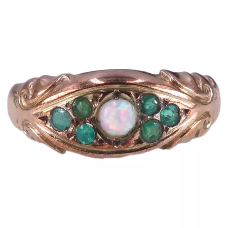 Antique Edwardian 1909 Opal, Emerald and Rose Gold Ring : JYMankin Jewelry | Ruby Lane
