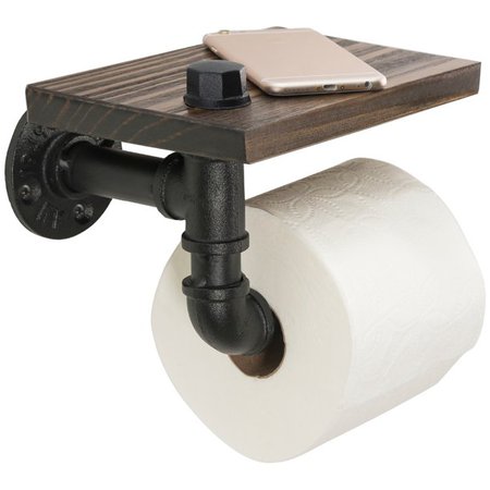 Industrial Toilet Paper Holder With Rustic Wooden Shelf And Cast Iron Pipe - EGP-HD-0061 - Walmart.com - Walmart.com