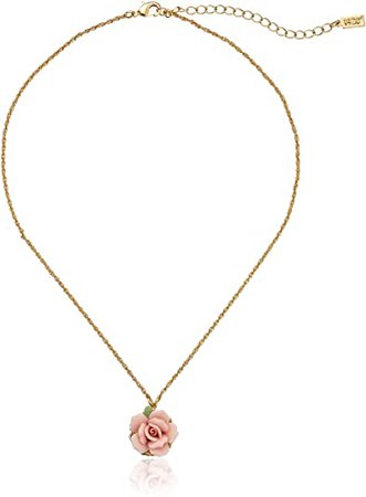 Amazon.com: 1928 Jewelry Gold-Tone Genuine Pink Porcelain Rose Adjustable Pendant Necklace, 16": Jewelry