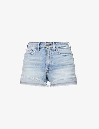 GOOD AMERICAN - Good Curve distressed high-rise stretch-denim shorts | Selfridges.com