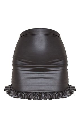 Black Wet Look Ruched Side Frill Hem Mini Skirt | PrettyLittleThing USA