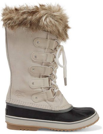 Joan Of Arctic Faux Fur-trimmed Waterproof Suede And Rubber Boots - Off-white