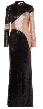 Genevieve Open-back Two-tone Sequined Crepe Gown - Black
