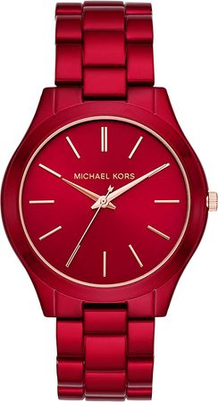 Amazon.com: Michael Kors Women's Slim Runway Quartz Watch with Stainless-Steel-Plated Strap, Red, 20 (Model: MK3895) : Clothing, Shoes & Jewelry