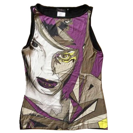 miss sixty pop art face tank colorful print and... - Depop