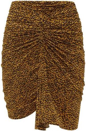 Jomily Ruched Leopard Print Mini Skirt - Womens - Black Yellow
