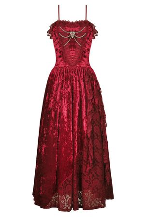 Blood Rose Red Velvet and Lace Gothic Long Prom Dress - Gothic Prom Dresses