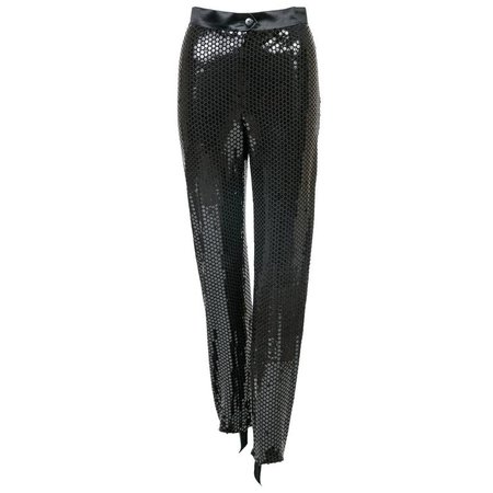 1980s Fabulous Vintage Escada High Waist Black Sequin Stirrup Pants with Tags For Sale at 1stdibs