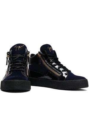 Midnight blue Veronica zip-detailed patent-leather and velvet sneakers | Sale up to 70% off | THE OUTNET | GIUSEPPE ZANOTTI | THE OUTNET