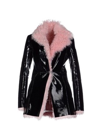 faux pink fur faux black leather jacket coat y2k