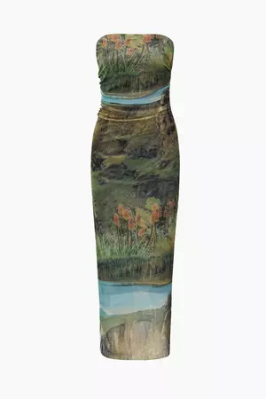 Landscape Print Strapless Maxi Dress – Micas