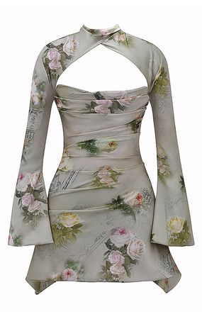 Clothing : Mini Dresses : 'Toira' Vintage Floral Draped Corset Dress