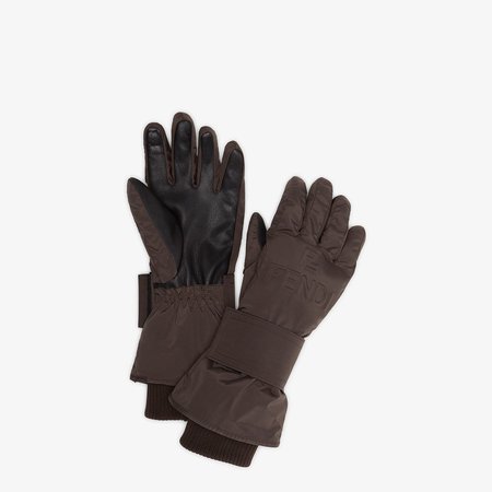 Brown tech nylon gloves - SKI GLOVES | Fendi