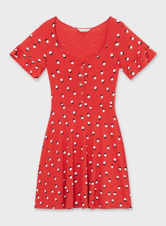 Red Spot Print Frill Tea Dress | Miss Selfridge