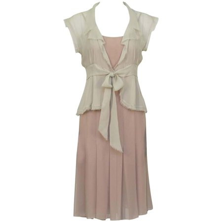 Chanel 2004 Spring Celadon and Beige Chiffon Dress and Vest For Sale at 1stDibs | chanel chiffon dress