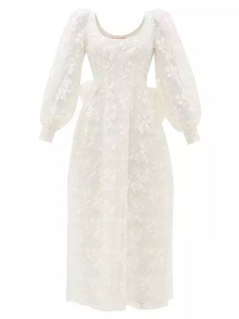 BROCK COLLECTION White Exaggerated-Bow Floral-Embroidered Tulle Dress