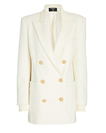 Balmain Double-Breasted Wool-Blend Blazer Coat in white | INTERMIX®