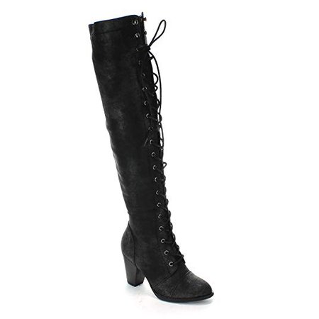 Amazon.com | Forever Women's Chunky Heel Lace up Over-The-Knee High Riding Boots | Boots